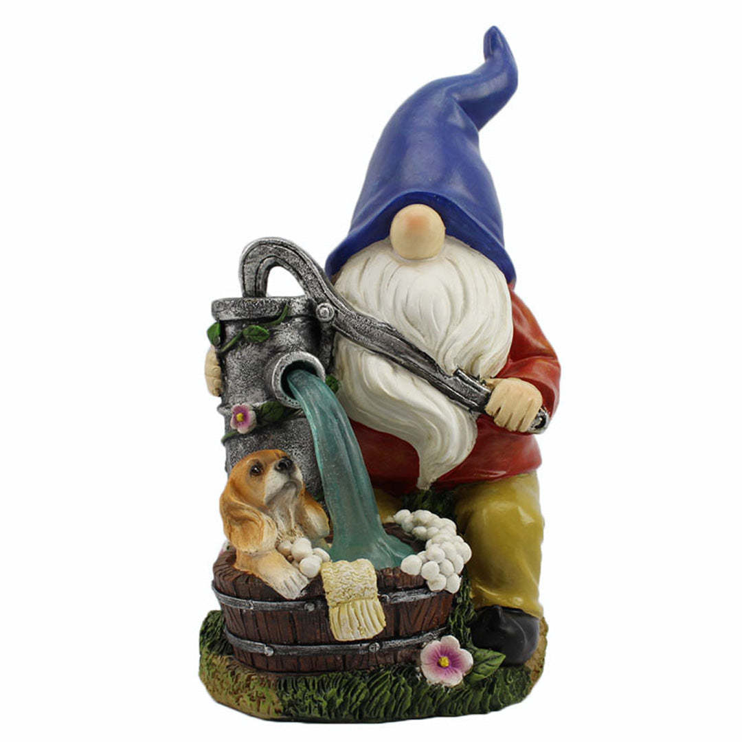 Solar Garden Gnome Water Pumping Sculpture Patio Outdoor Ornament Decor-xinru