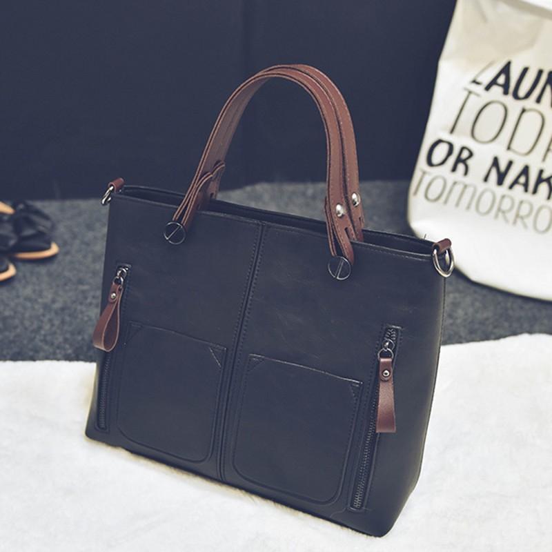 Large Vintage Leather Shoulder Tote Bag-xinru