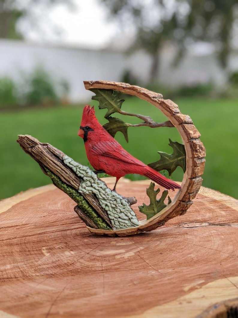 Cardinal Wood Carving Handmade Garden Ornament-xinru