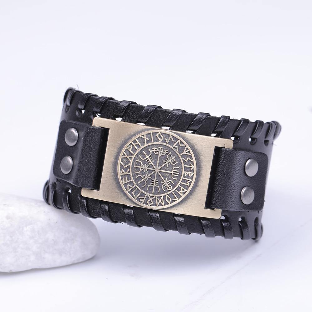 Viking Compass Leather Bracelet Vegvisir Wristband-xinru