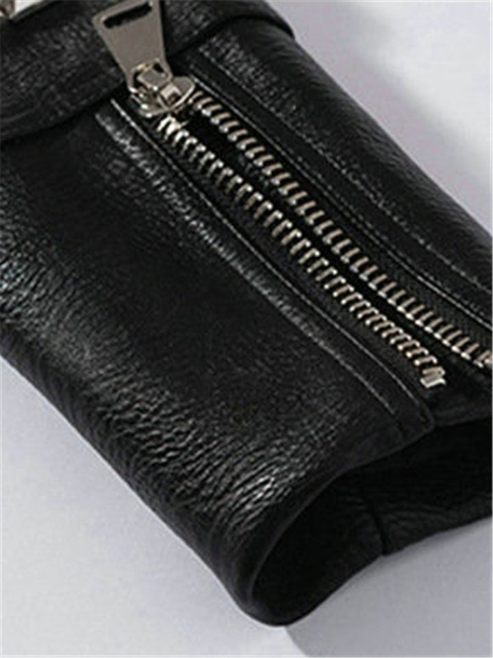 Women Locomotive Cool Punk Style Black Leather Jacket With Chains Rivets-xinru