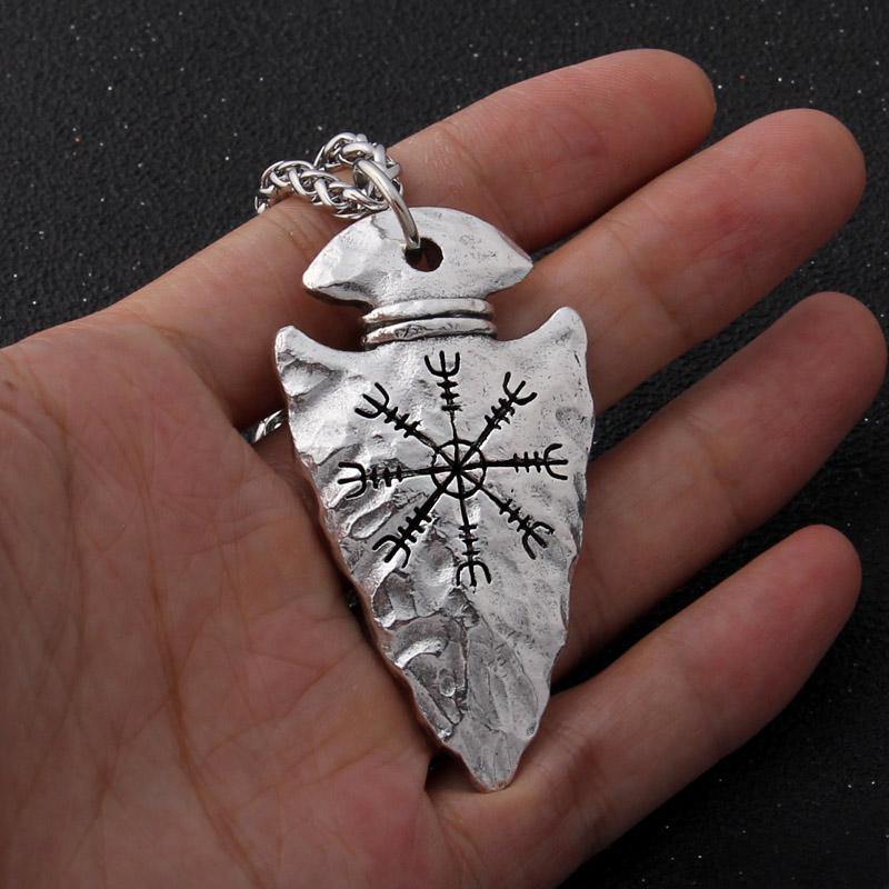 Nordic Viking Spear Pendant Necklace 閳ユガelm of Awe閳?Arrowhead Vegvisir Jewelry-xinru