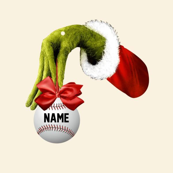 Christmas Grinch Hand Personalized Cut Ornament Gift For Baseball Lover ORN-00356-xinru shop