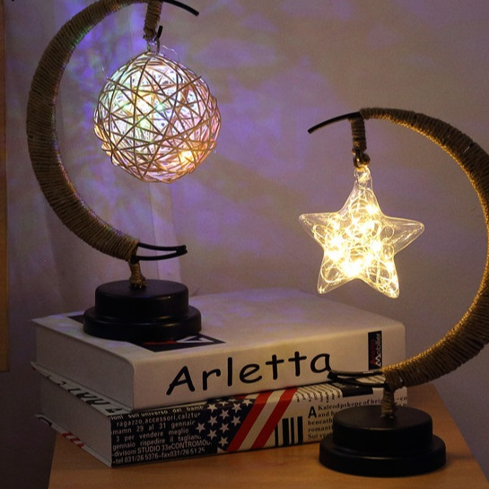 LED Moon Rattan Ball Light Line Rattan Handmade Hemp Rope Iron Night Light-xinru