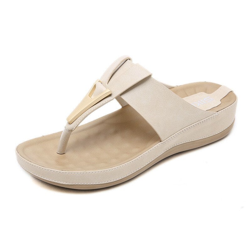 Women Summer Sandals Solid Color Flip Flops Outdoor Wedge Soft Slippers-xinru
