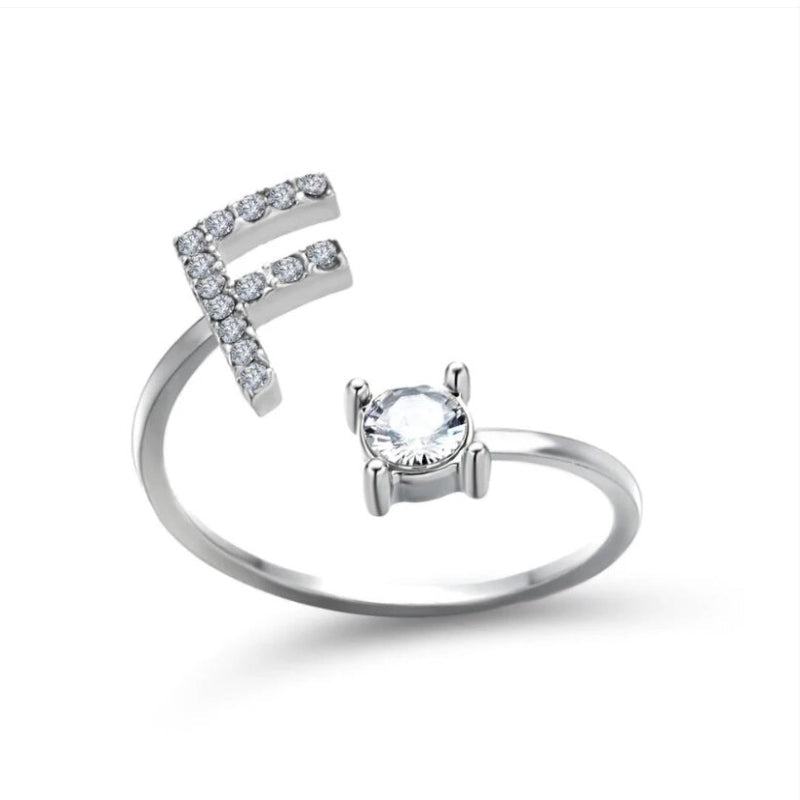 Golden Adjustable A-Z Personalized Initial Letter with Rhinestone Rings-xinru