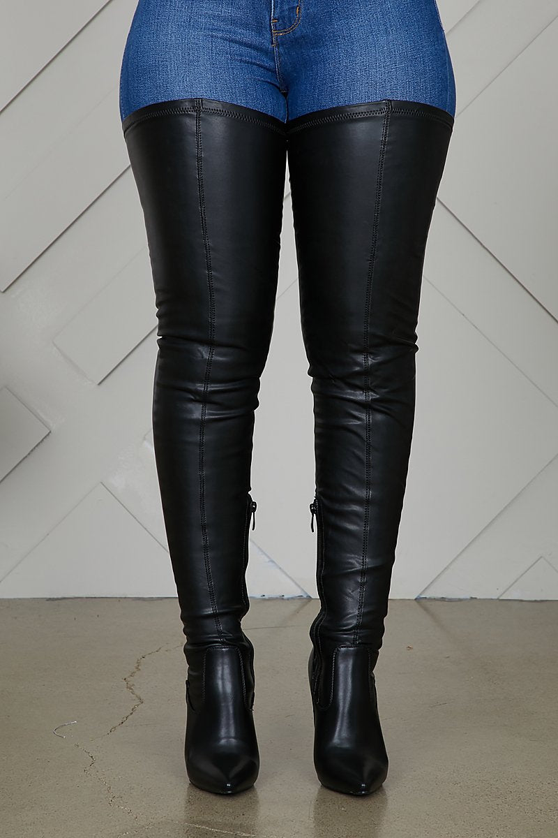 Thigh High Boots Stiletto Heels Plus Size Stretch PU Leather Boot-xinru