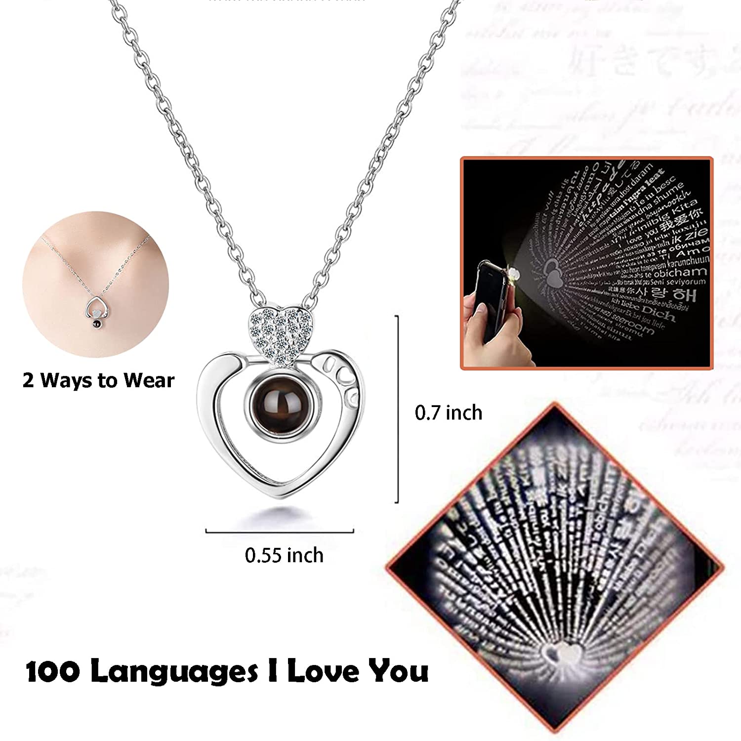 Mother's Day Gift Rose I Love You Necklace In 100 Languages-xinru