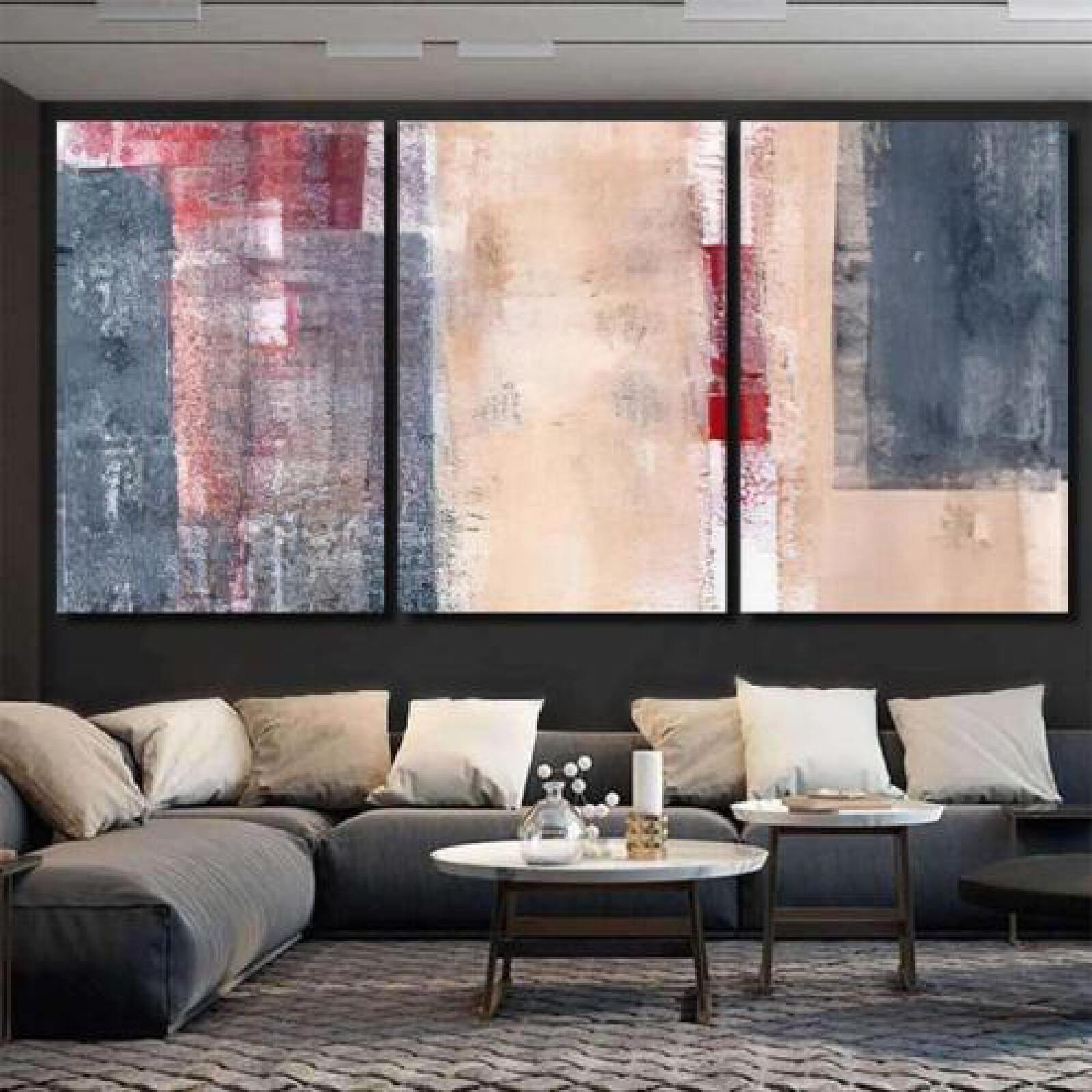 Beige Grey Red Abstract Art Painting-xinru shop