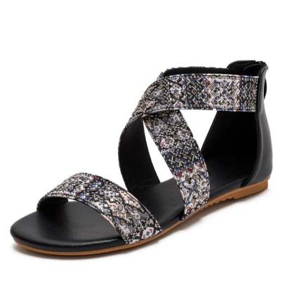 Women's Ethnic Floral Zipper Casual Flat Sandals 2022 Summer Clip Toe Retro Ladies Shoes-xinru