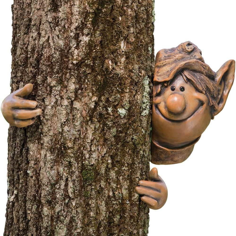 Garden Peeker E-Lf Tree Hugger Polyresin Outdoor Tree Sculpture Garden Decor-xinru