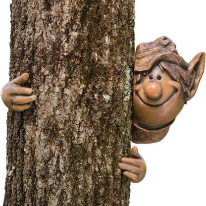 Garden Peeker E-Lf Tree Hugger Polyresin Outdoor Tree Sculpture Garden Decor-xinru