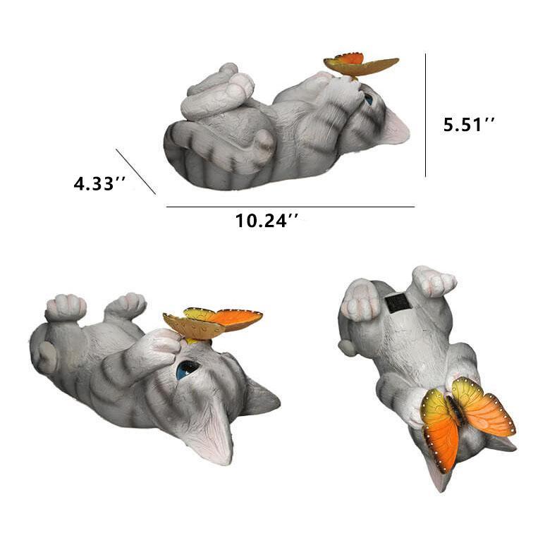 Garden Statue Solar Cat Resin with Butterfly Resin LED Night Light-xinru