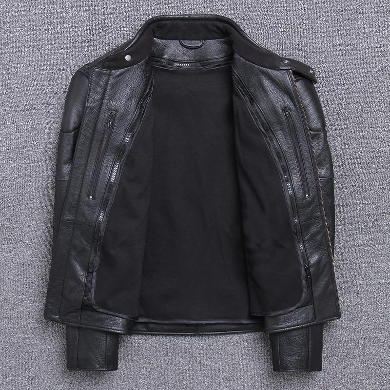 Classic Cowhide Leather Motorcycle Biker Jacket for Men-xinru shop