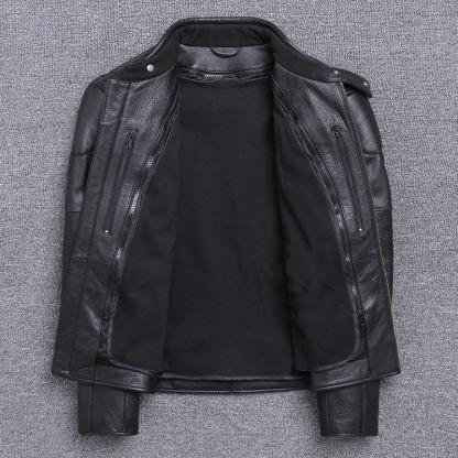 Classic Cowhide Leather Motorcycle Biker Jacket for Men-xinru shop