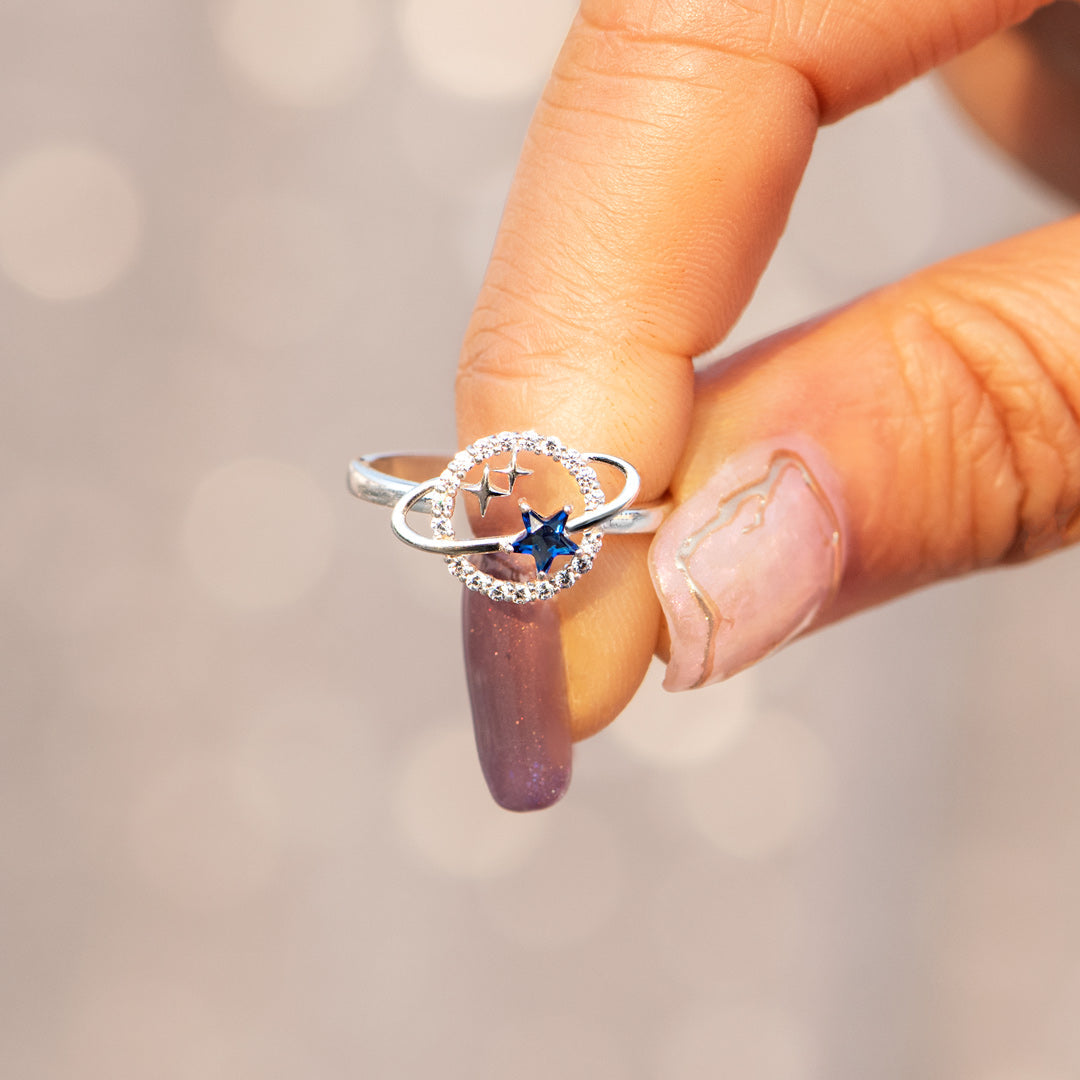 Women's Sterling Silver Double Star Surrounding Star Ring-xinru
