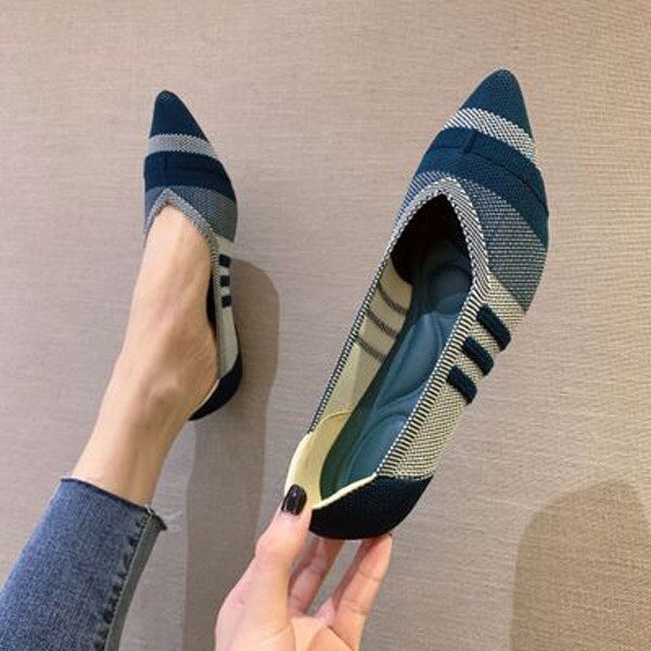 Fashion Knitted Pointed Shoes Flat Bottom Comfortable Plus Size-xinru