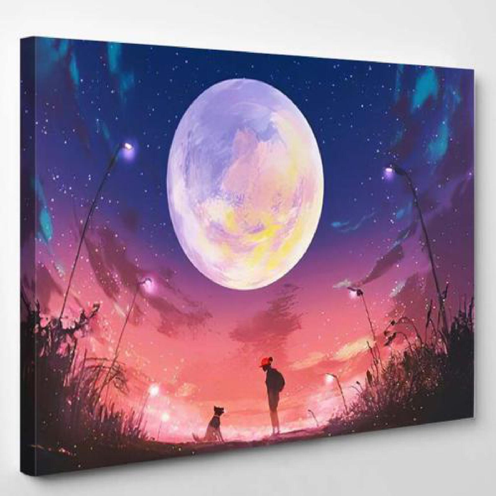 Young Woman Dog Beautiful Night Huge-xinru shop