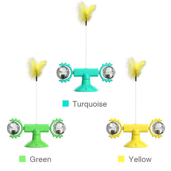 Turntable Windmill Cat Toy with a Ball and Feather-xinru