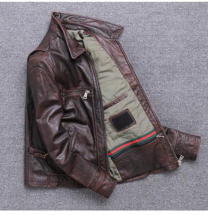 Cowhide Riding Biker Jacket Lapel Casual-xinru shop