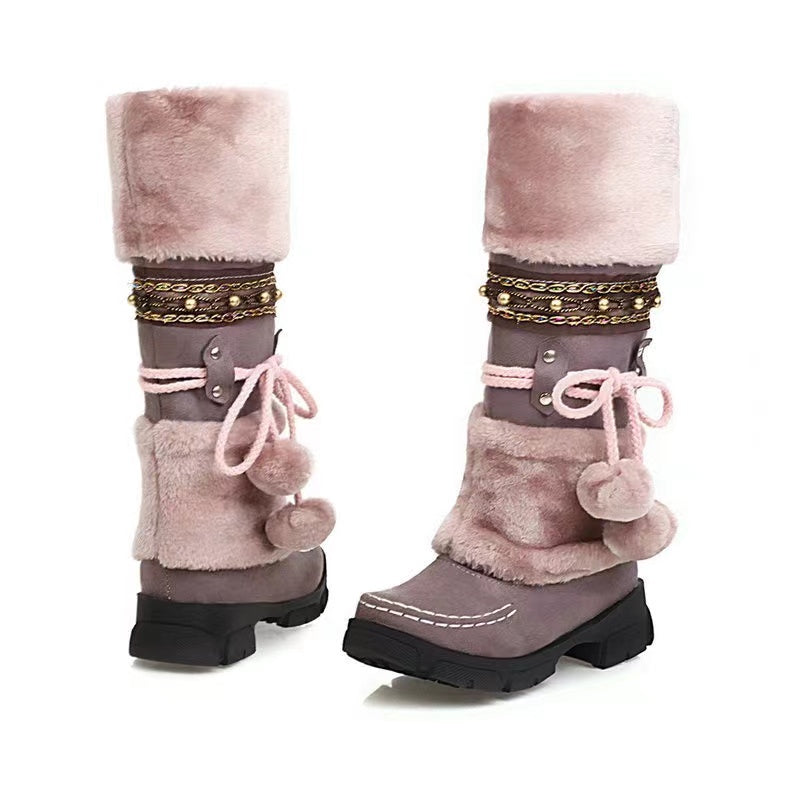 Suede Pom-Pom Snow Boots-xinru shop