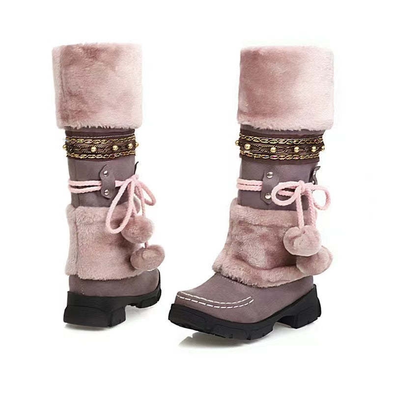 Suede Pom-Pom Snow Boots-xinru shop