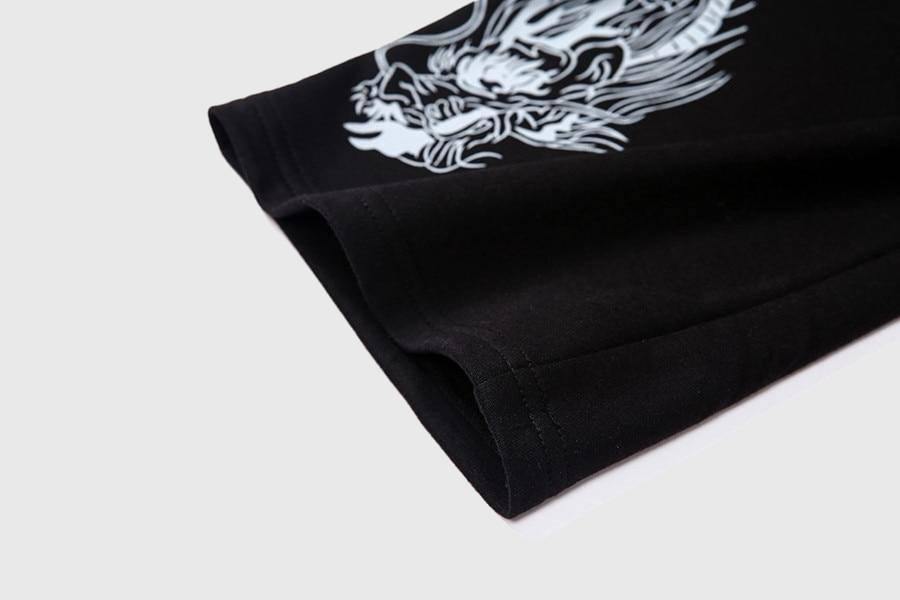 Women Midriff-baring Sweatershirt Dragon Print Sleeve Crop Tops With Chains-xinru