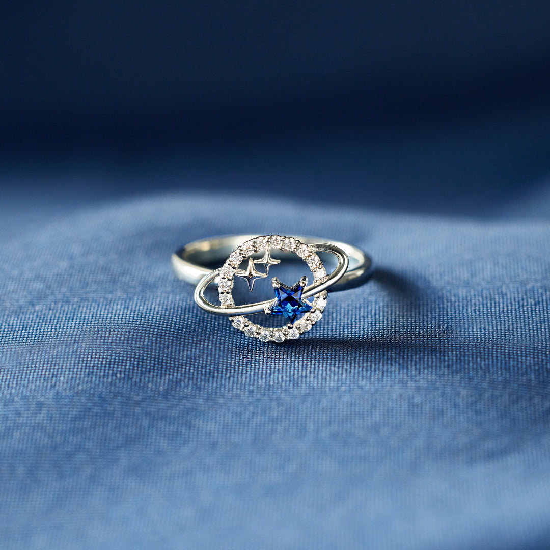 Women's Sterling Silver Double Star Surrounding Star Ring-xinru