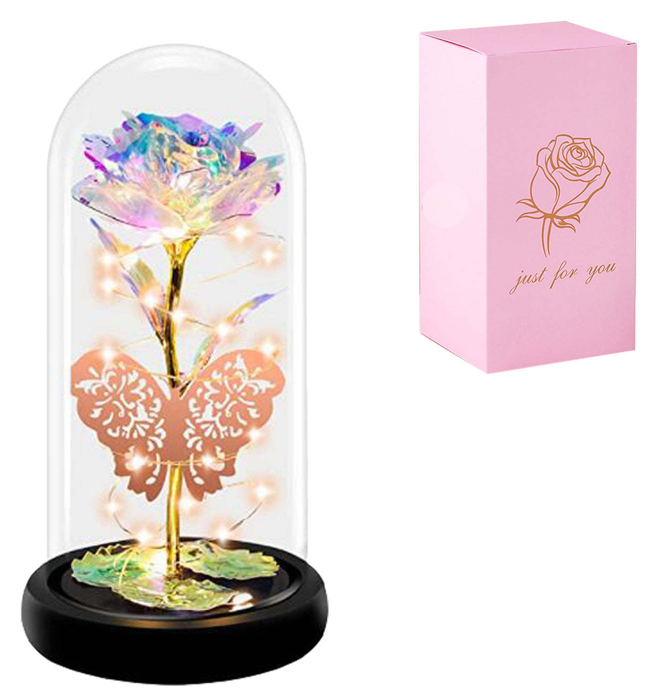 Mother's Day Gift light Up Galaxy Rose In Glass Dome-xinru