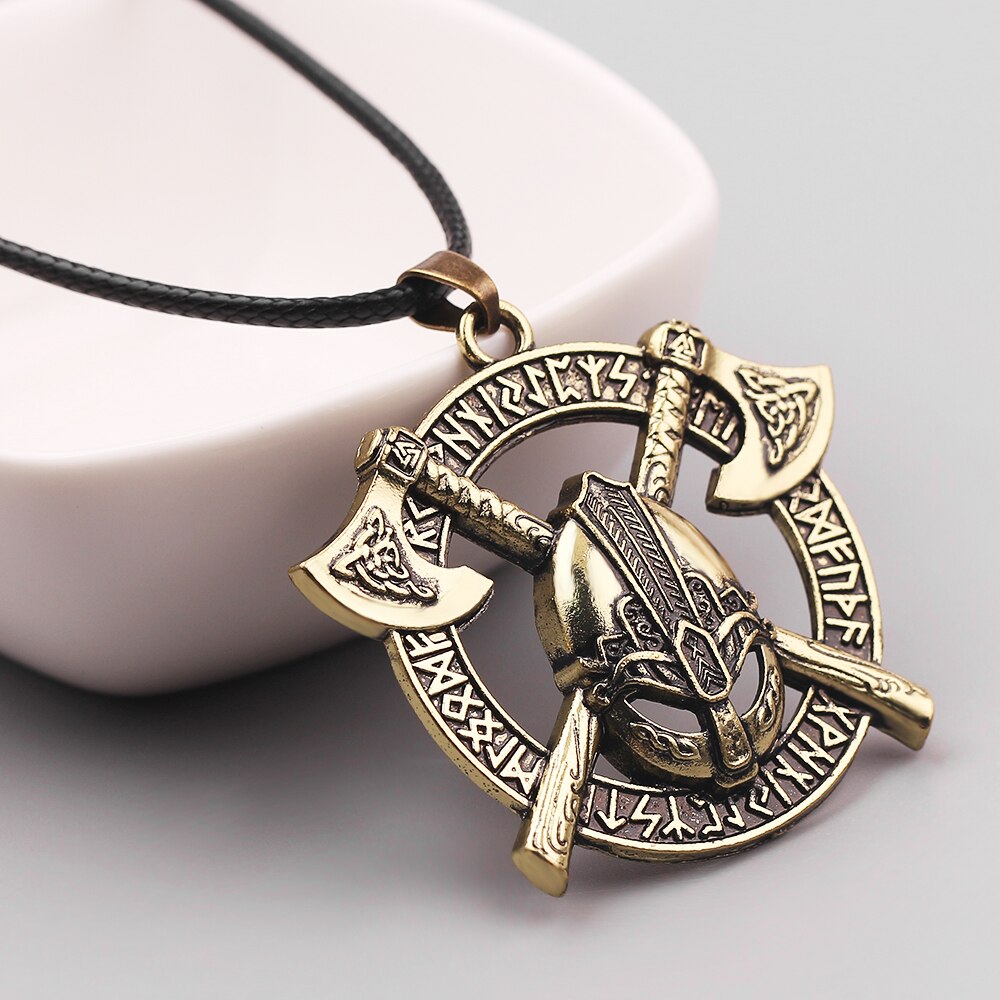 Viking Men Odin Raven Slavic Amulet Sword Axe Helmet Pendant Necklaces-xinru