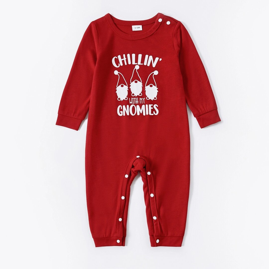 Christmas Gnome and Letter Print Red Family Matching Long-sleeve Plus Size Pajamas Sets With Pets-xinru shop