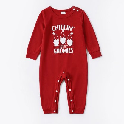 Christmas Gnome and Letter Print Red Family Matching Long-sleeve Plus Size Pajamas Sets With Pets-xinru shop