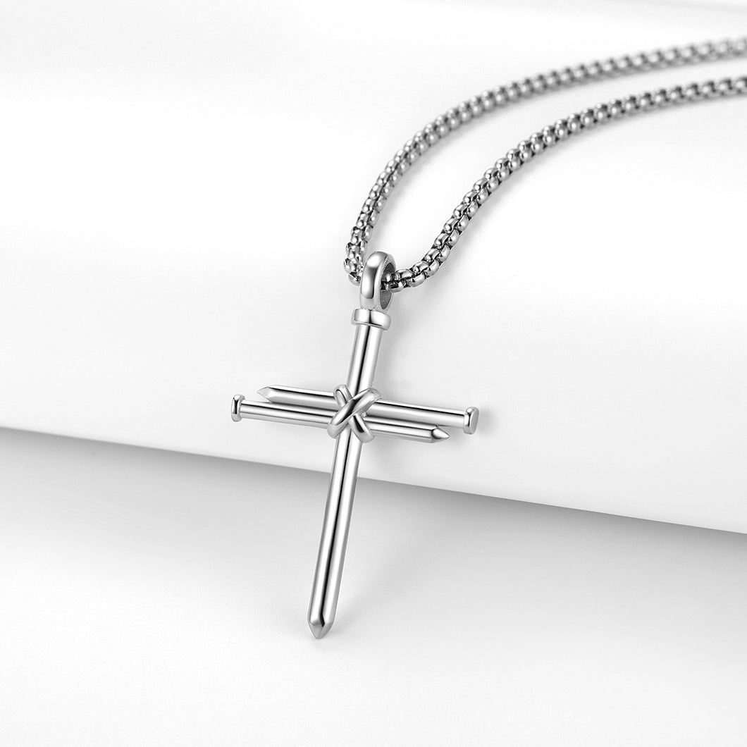 Nail Cross Necklace Stainless Steel Cross Pendant with 24'' Chain For Men-xinru