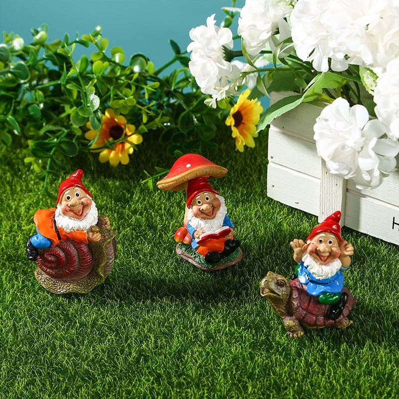 Dwarfs Statue Micro Landscape Creative Resin Ride Snail Bonsai Decoration-xinru