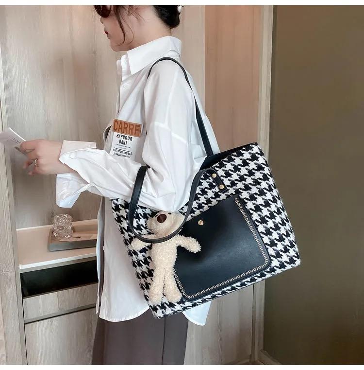 大容量キャンバスバッグベアトートバッグ-xinru shop