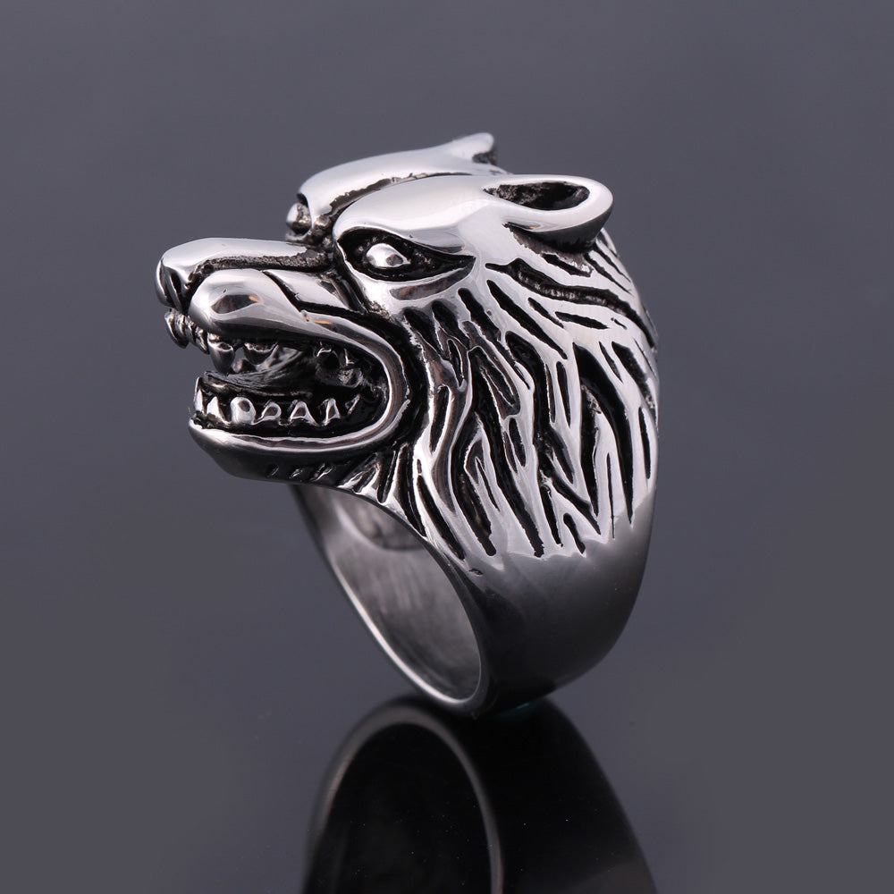 Vintage Silver Wolf Ring Stainless Steel For Men-xinru