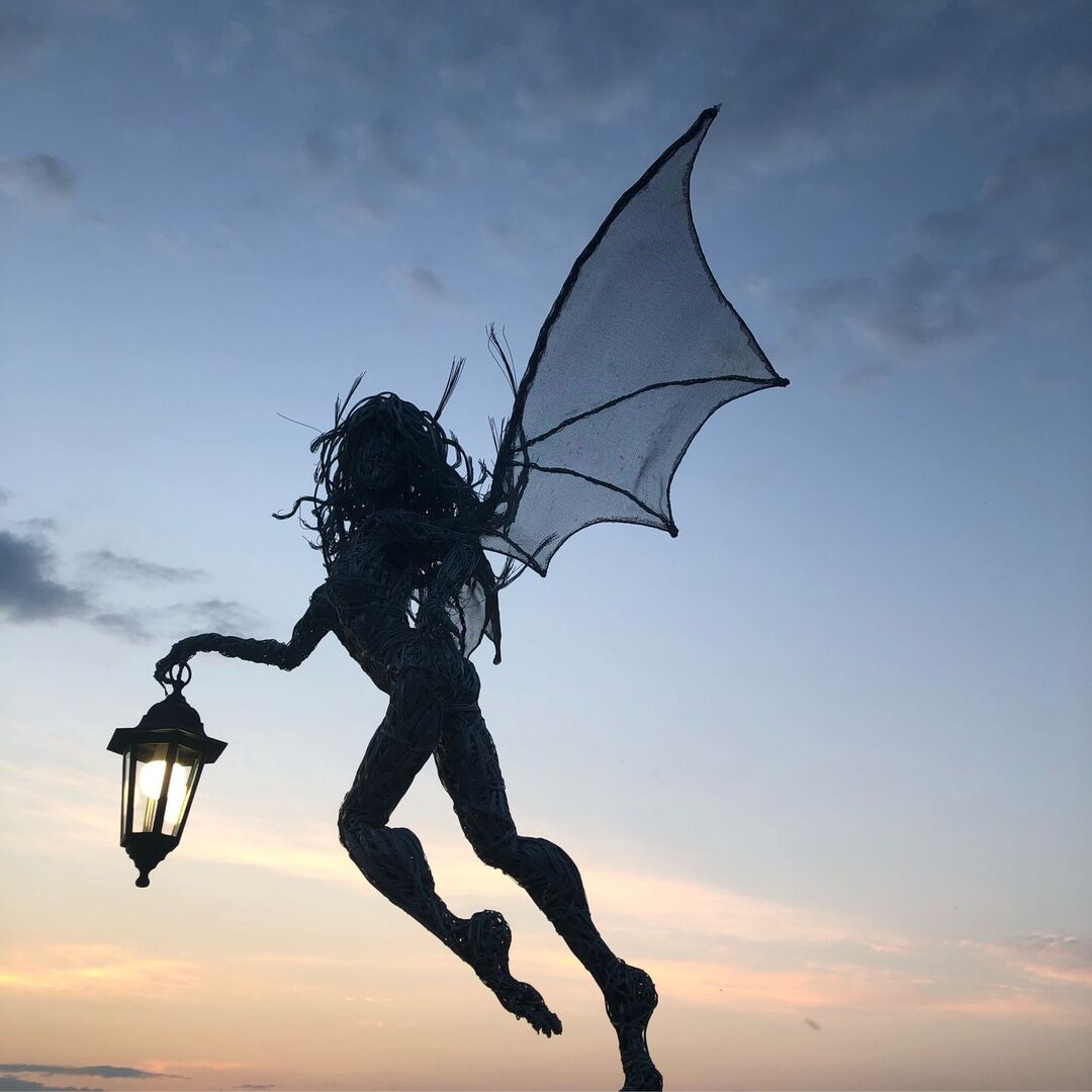 Garden Light Fairy Elf Sculpture with Flashlight Lantern-xinru