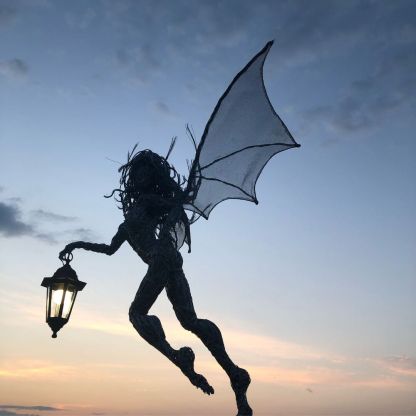 Garden Light Fairy Elf Sculpture with Flashlight Lantern-xinru