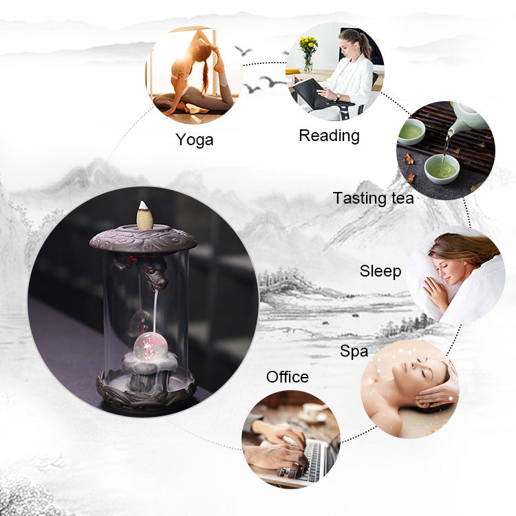 LED Light Dragon Waterfall Incense Burner With Windproof-xinru
