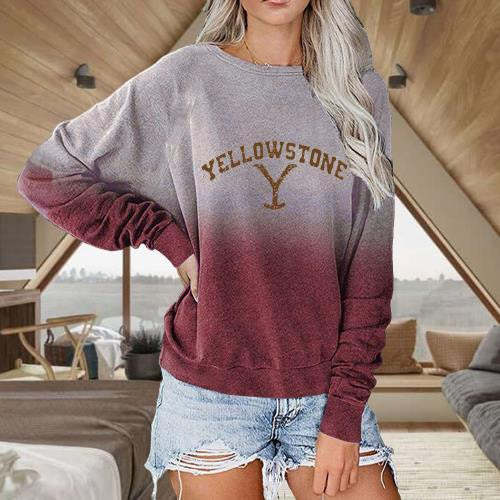 Yellowstone YS Print Gradient Patchwork Sweatshirt Beth Dutton Ranch Yellowstone Cowboy Sweatshirt-xinru shop