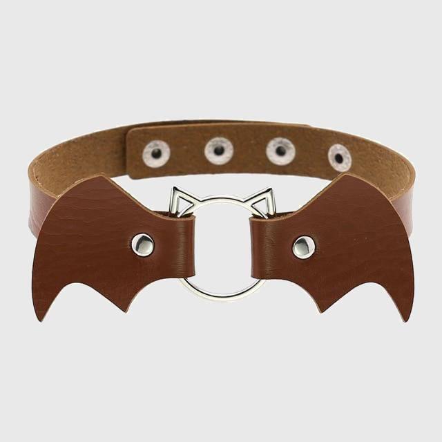 Women Heart Rivet Bat Wings Black Leather Choker Collar Necklace Party-xinru