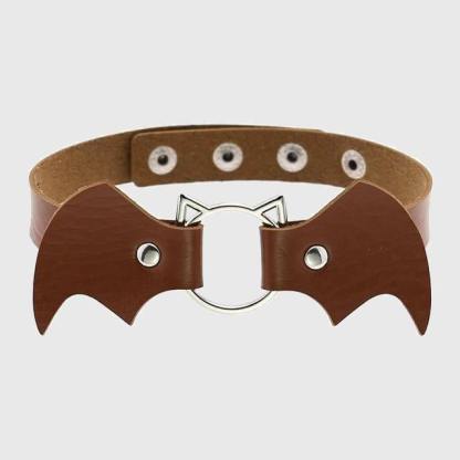 Women Heart Rivet Bat Wings Black Leather Choker Collar Necklace Party-xinru