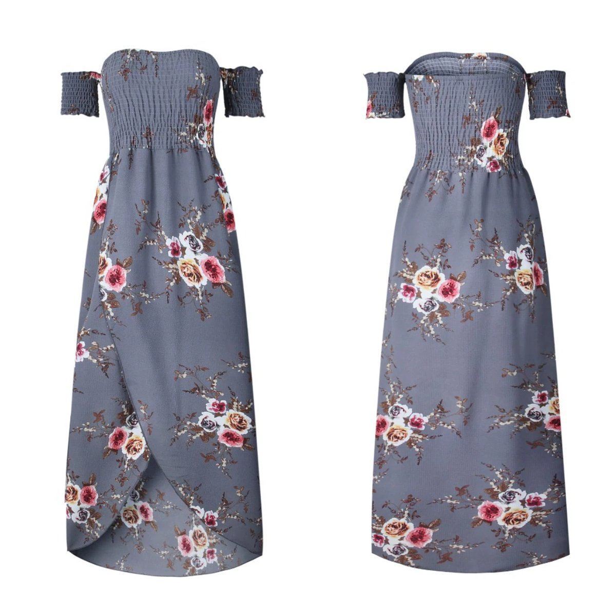 Off Shoulder Beach Floral Summer Dress-xinru