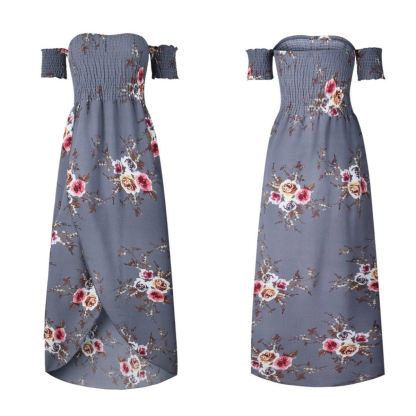 Off Shoulder Beach Floral Summer Dress-xinru