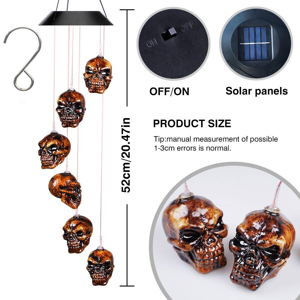 Solar Light Outdoor Skeleton Skull Wind Chime Halloween Decorations Lights-xinru