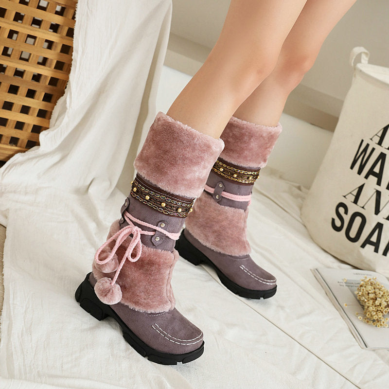 Suede Pom-Pom Snow Boots-xinru shop