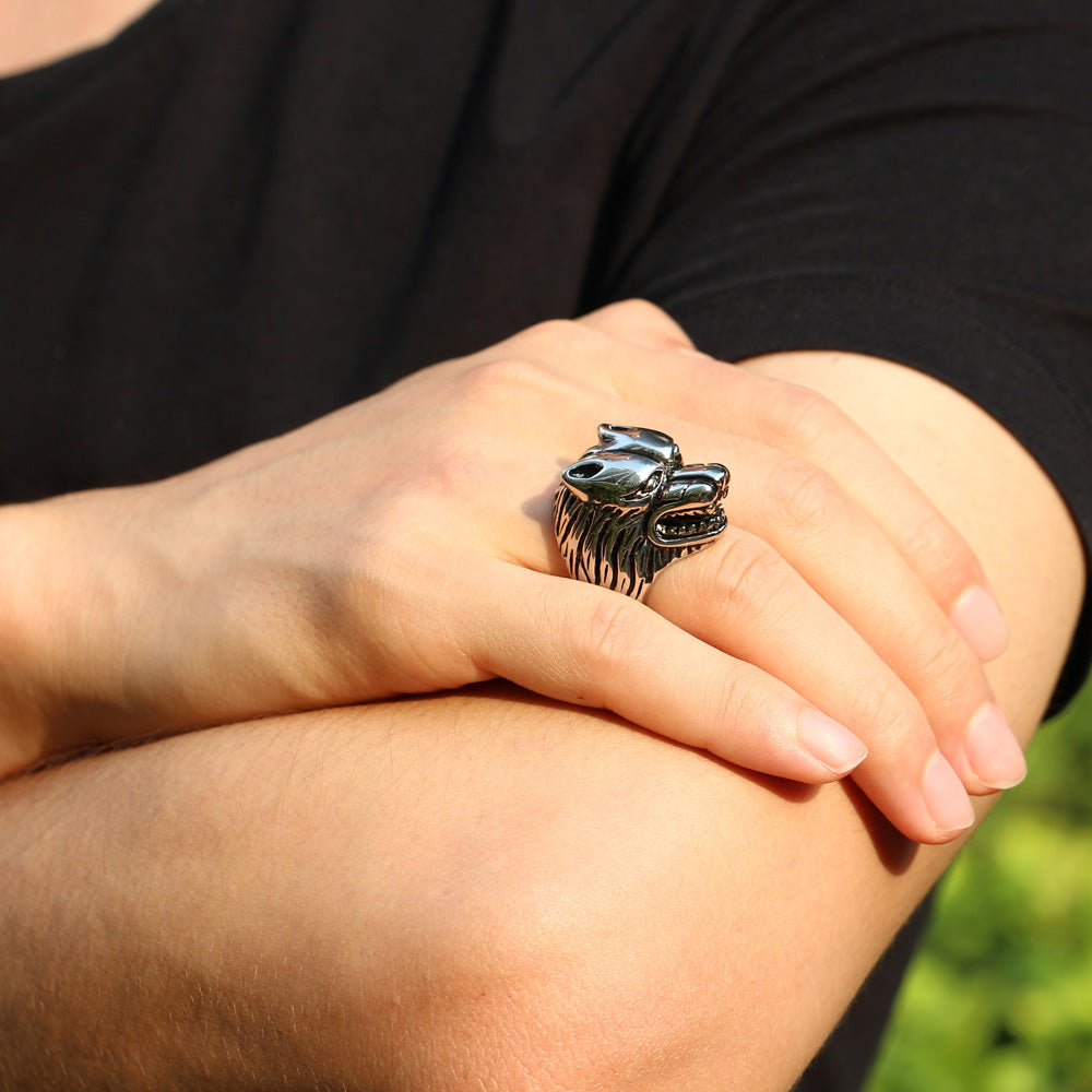 Vintage Silver Wolf Ring Stainless Steel For Men-xinru