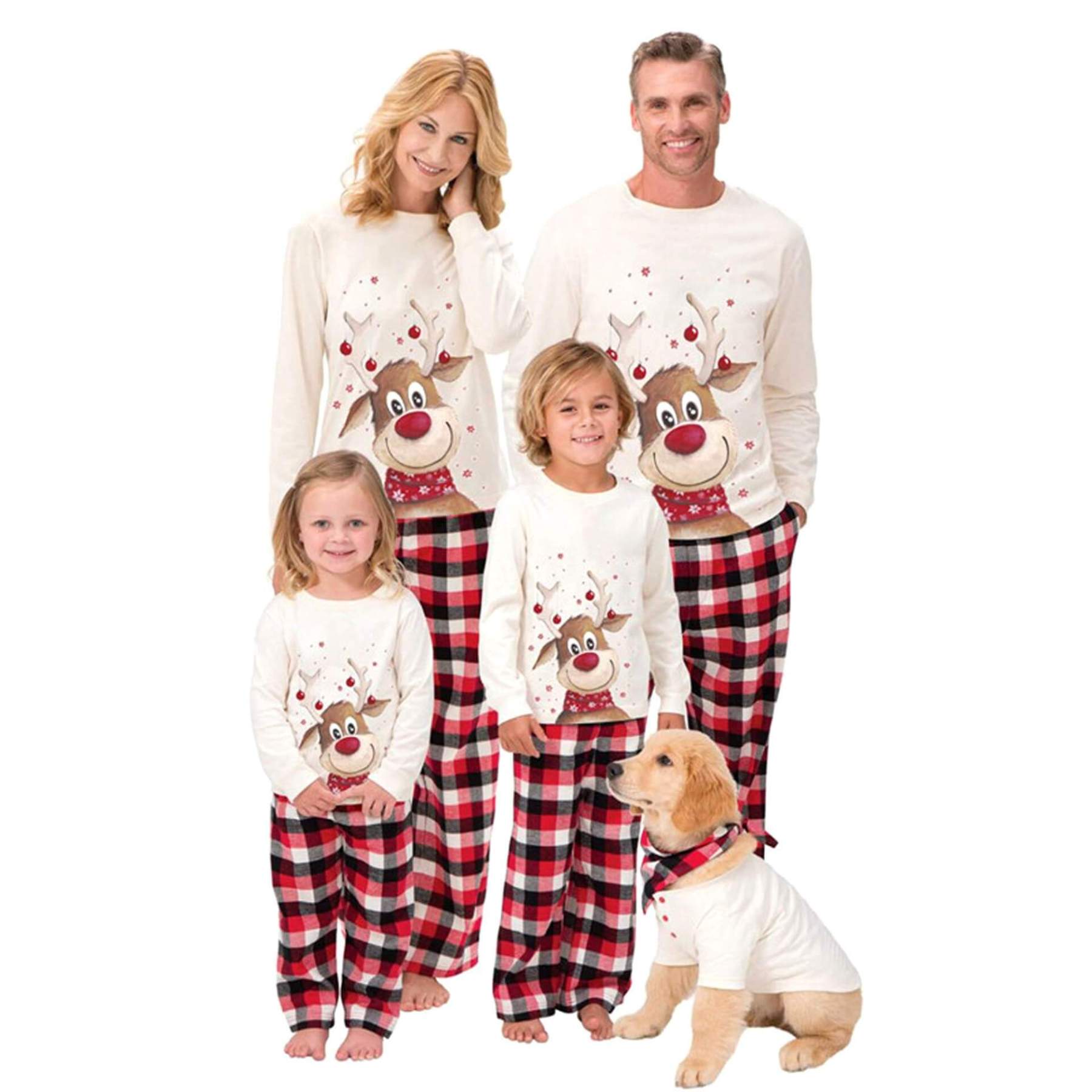 Plus Size Long/Short Sleeve Cute Deer Print Plaid Matching Pajamas Set for Family-xinru shop