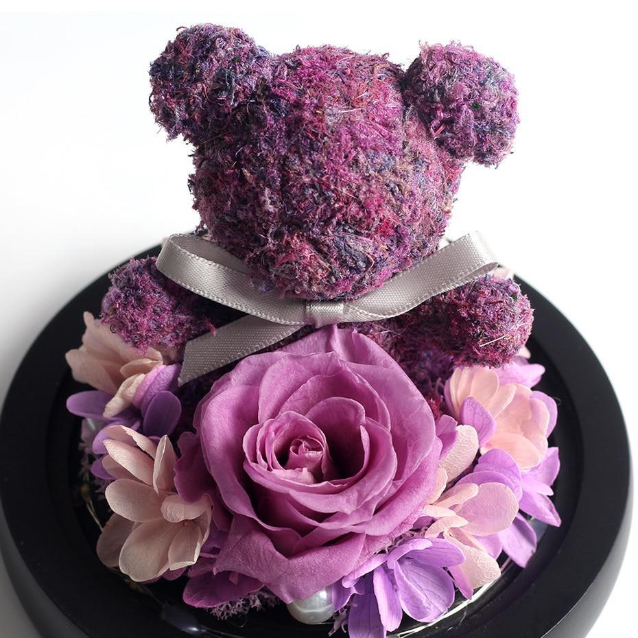 Immortal Preserved Rose Teddy Bear Glass LED Display-xinru
