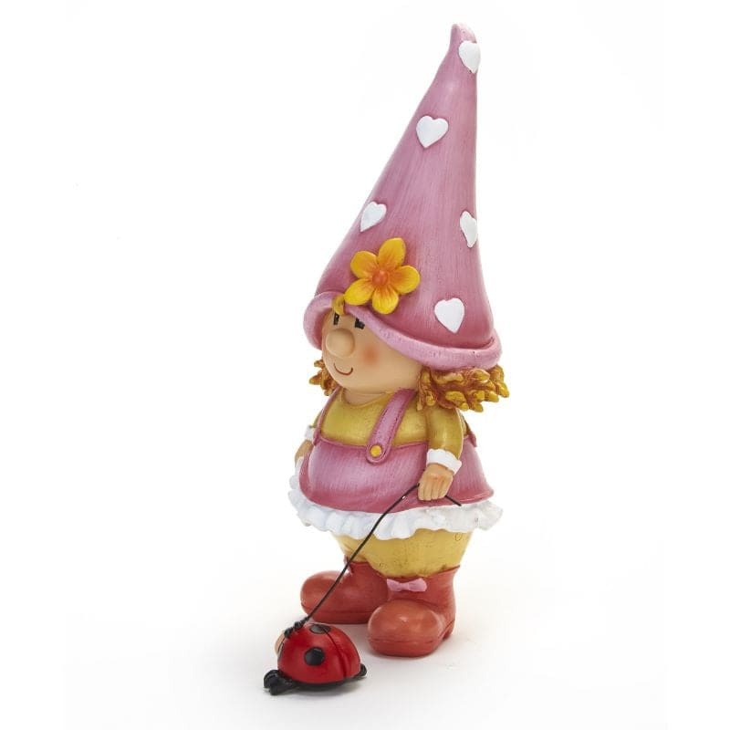Whimsical Petunia The Gnome Gardener w/ Ladybug Garden Statue-xinru